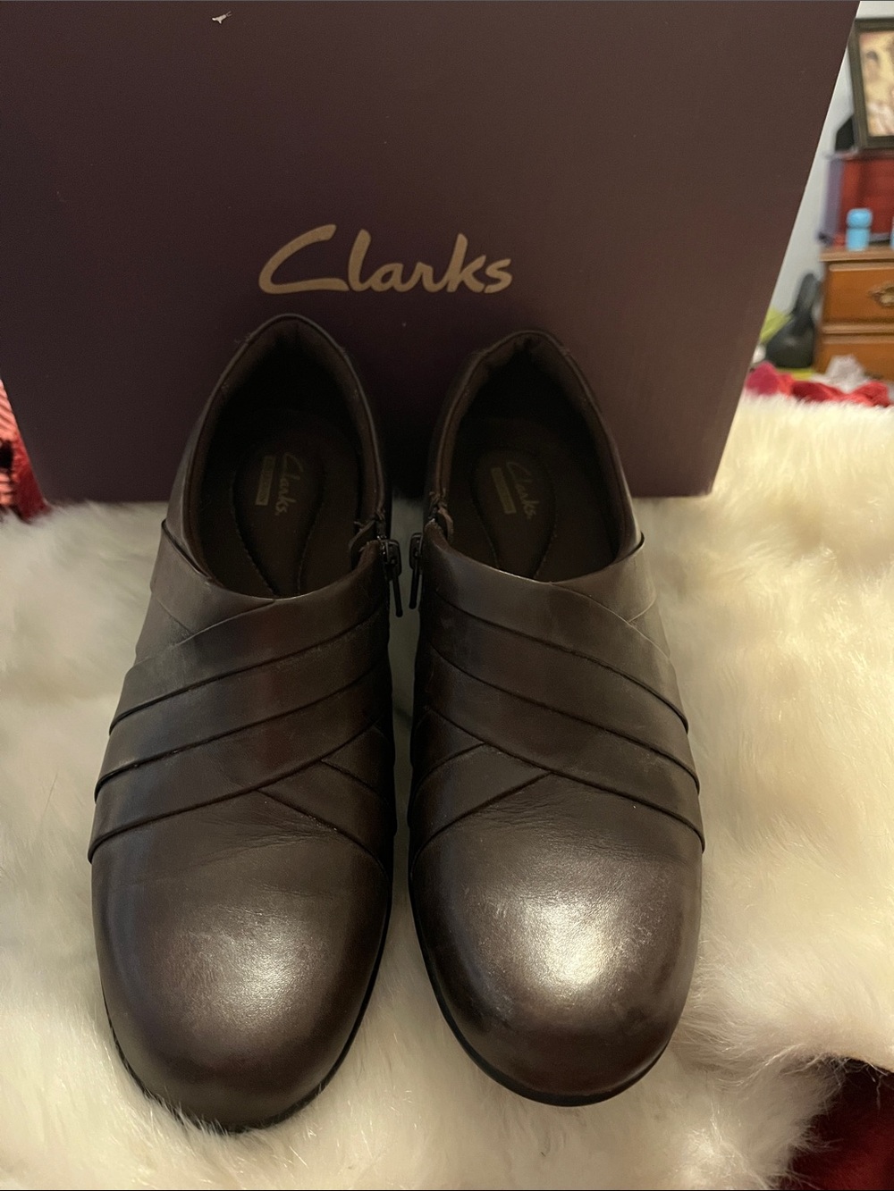 NIB Clarks Genette Rise 9M Brown Chunky Heeled Shoes